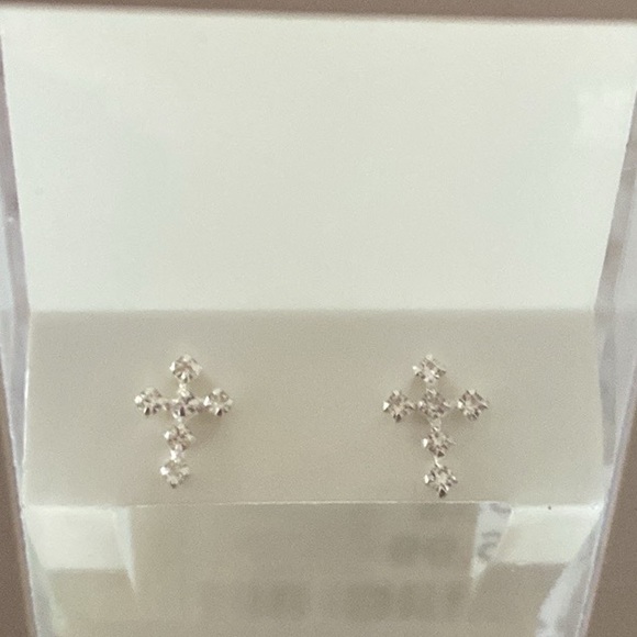 NWT sterling silver 925 crystal post cross earrings. Nib. - Picture 2 of 4